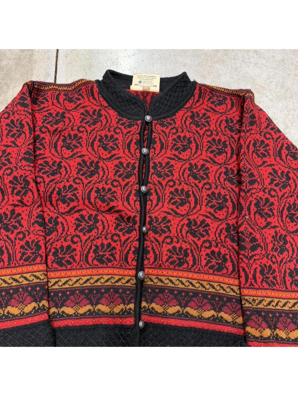 vintage dale of norway red and black button down knit cardigan sweater large - Picture 2 of 4